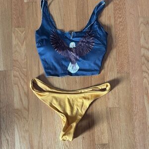 (Never worn) Women’s M Eagle Print Gray and Yellow Bikini Set